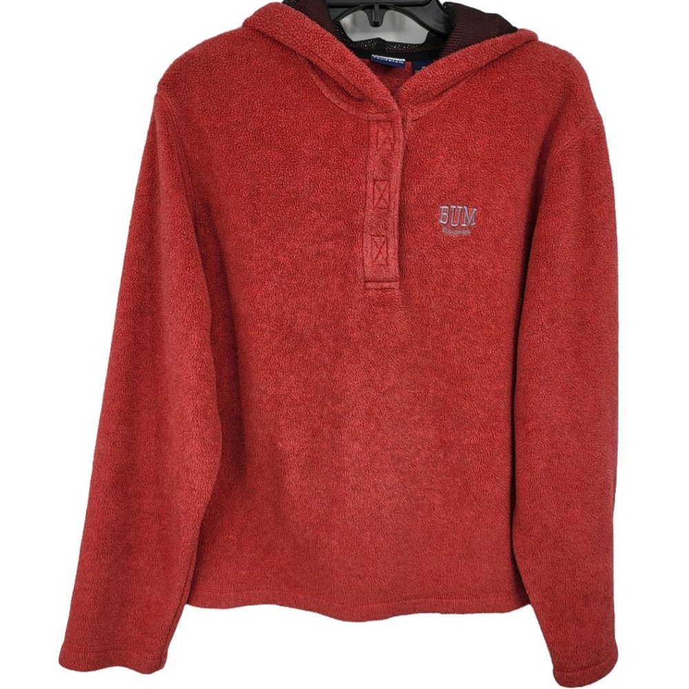 Rare Vintage BUM‎ Equipment Womens Medium Red Fleece Hooded Pullover Side Zip